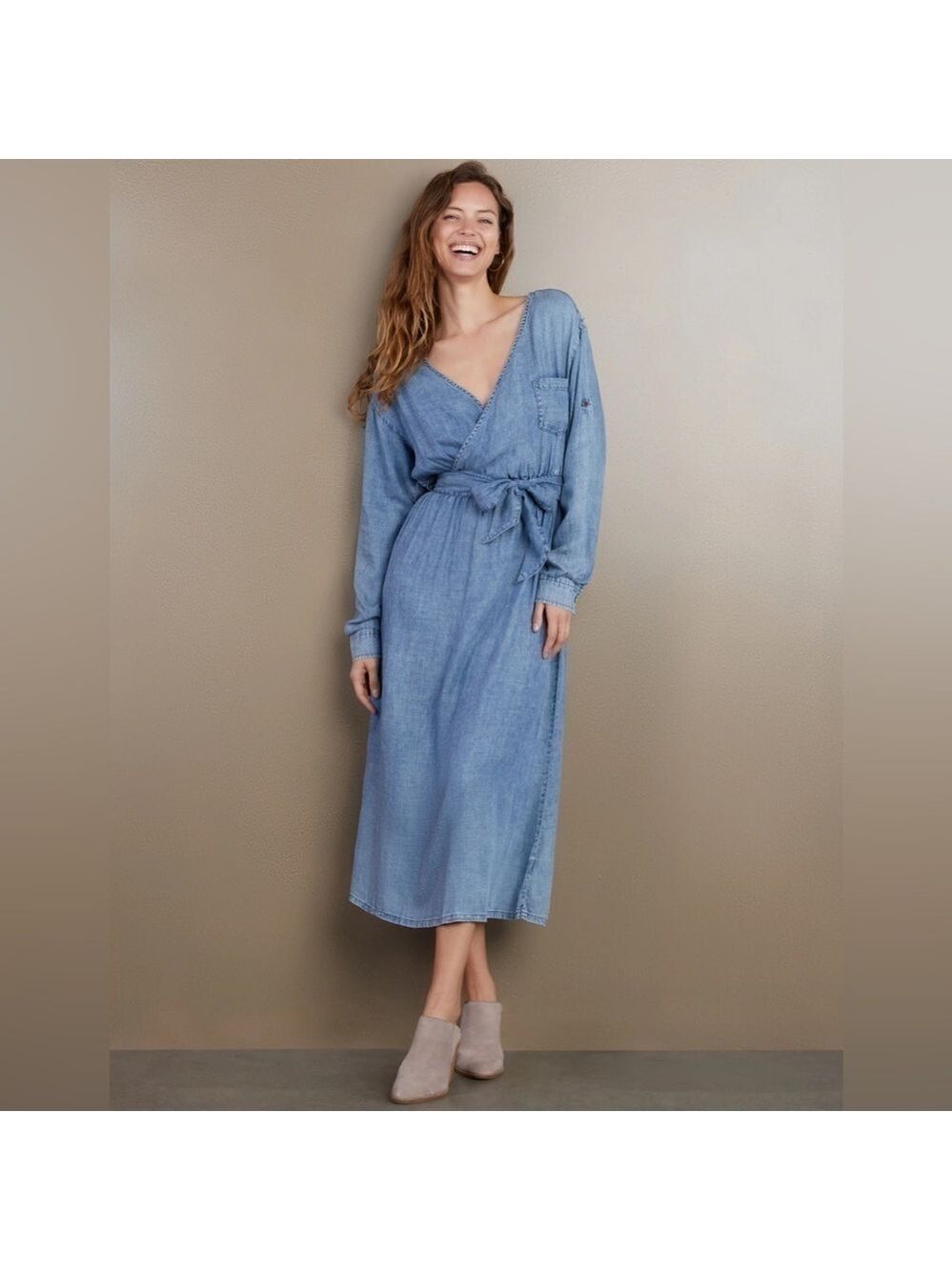 Wash Lab Crossover Dress in Circle Blue. Size XS
